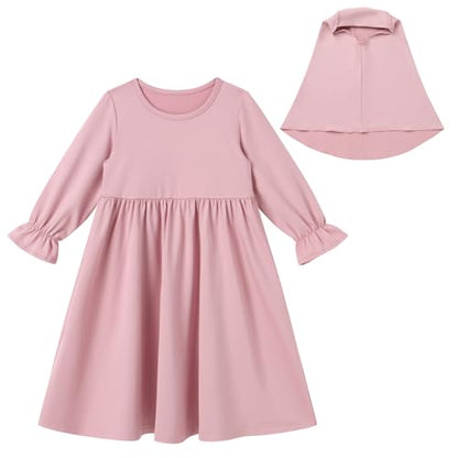 FYMNSI Newborn Baby Girls Muslim Abaya Dress and Hijab 2PCS Islamic Dubai Outfits Eid Ramadan Maxi Prayer Dresses Kaftan - color: Pink, size: 6-12M