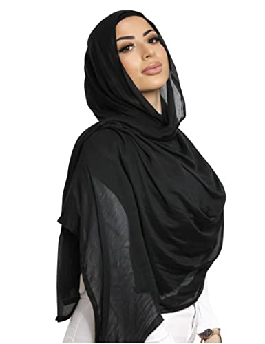 Txameru Women's Viscose Cotton Hijab Scarf - color: Black