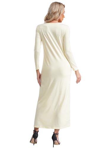 Womens Muslim Abayas Maxi Dress One Piece Long Sleeve Islamic Prayer Dresses Robe Arabian Kaftan - color: Nude, size: Large-X-Large
