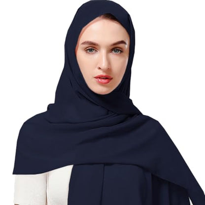 Yeieeo Chiffon Head Wraps for Women - Solid Color Fashion Bubble Chiffon Scarf Hijab - color: Navy Blue