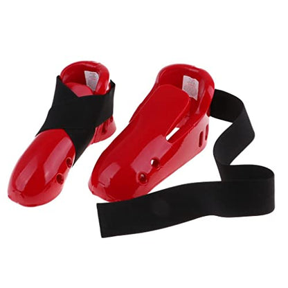 Taekwondo Foot Guard Pair Taekwondo Foot Protector Karate Sparring Foot Gear Arts Gear Instep Protector Guards No Slip Sole NBR Foa, Red, M