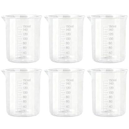 6-Pack 150ml Plastic Lab Beakers, Graduated Measuring Cups with Pour Spout, Transparent PP for Science Experiments, Kitchen & DIY - style: 150 ML