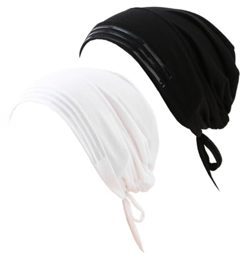 2Pack Women Hijab Undercap, Islamic Muslim Under Hijab Cap Inner Under Scarf Hat Turban with Tie