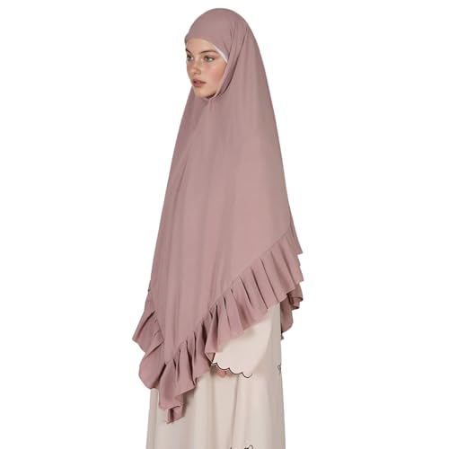 Prayer Hijab for Women Muslim Cotton Blend Lightweight Ruffled Square Scarf - color: Dark Pink