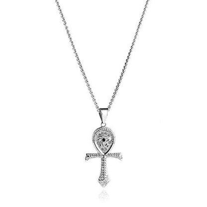 HZMAN CZ Eye of Horus Egypt Protection Pendant Coptic Ankh Cross Religious Stainless Steel Necklace - color: Silver