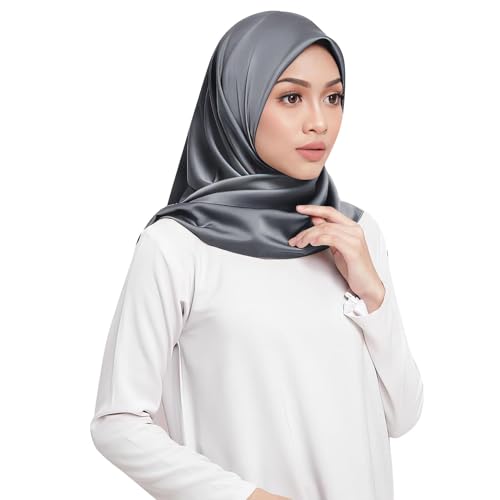 Elegant Satin Jersey Muslim Hijab Scarf Square Soft Head Wrap Scarves Shawl for Women Girls - color: Dark Grey(90*90cm)