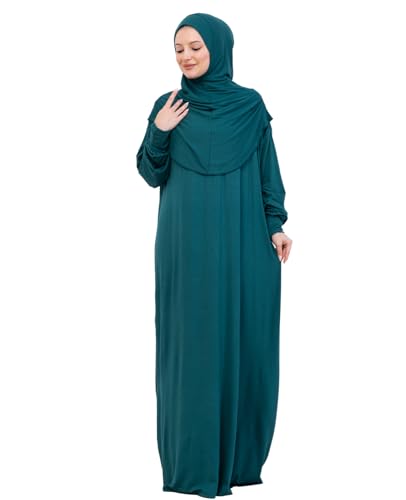 Prien Prayer Dress For Women, Cotton Muslim Abaya, Soft Hijab, Elegant Turkish Islamic Wear For Eid, Ramadan, Umrah, Hajj - color: Emerald