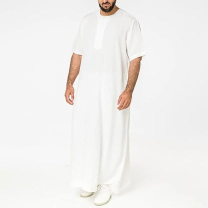 Muslim Thobe for Men Islamic Robe Kaftan Long Sleeve Jubba Arabic Gown Cotton Linen Loose Fit Ramadan A20 - color: White, size: 3X-Large