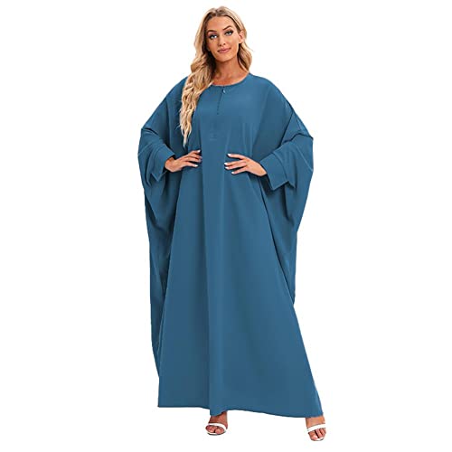 Women's One-piece Prayer Dress Muslim Abaya Dress Islamic Maxi Abaya Kaftan - color: Blue