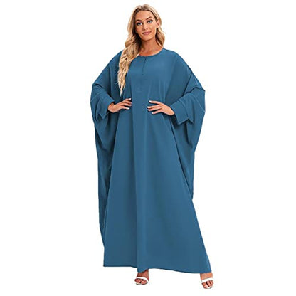 Women's One-piece Prayer Dress Muslim Abaya Dress Islamic Maxi Abaya Kaftan - color: Blue