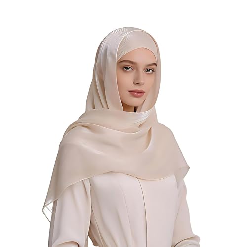 Organza Sheen Shimmer Crepe Hijab Scarf for Women Lightweight Sheer Shawl Wrap for Wedding and Evening Dresses - color: Light Champagne