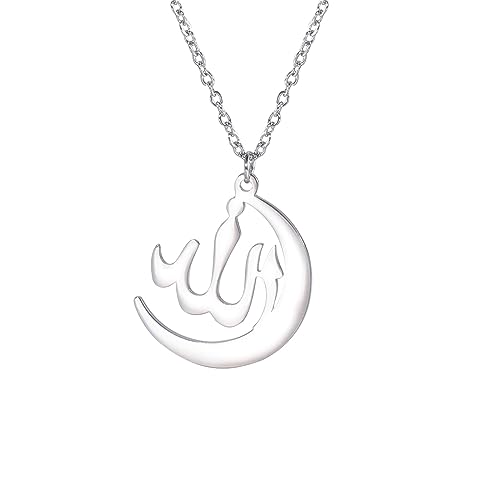 VASSAGO Allah Necklace for Women Stainless Steel Islamic Muslim Pendant Islam Eid Gift Religious Charm Jewelry - color: silver allah crescent moon necklace