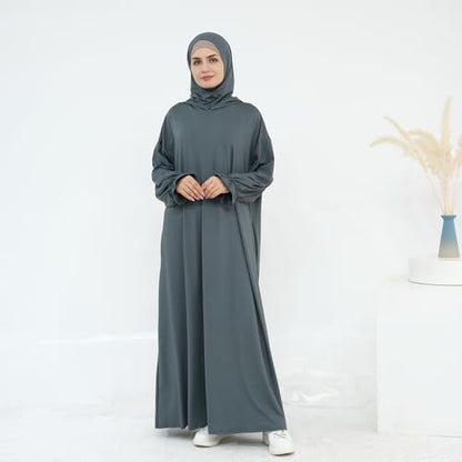 Muslim Dress for Women Pakistani Kaftan Abaya Robe Arabic Islamic Prayer Clothes Dubai Outfits - color: Dark Gray