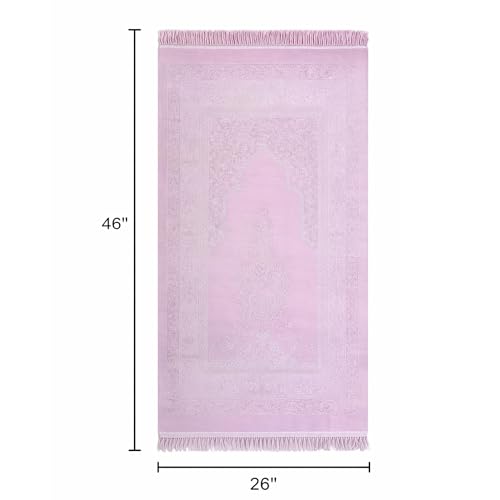 SAJADAH Muslim Prayer Rug Set - 4 in One Islamic Gifts Set, Prayer Mat, Prayer Beads, Hijab, Surahs Book,Eid Gifts - color: Pink
