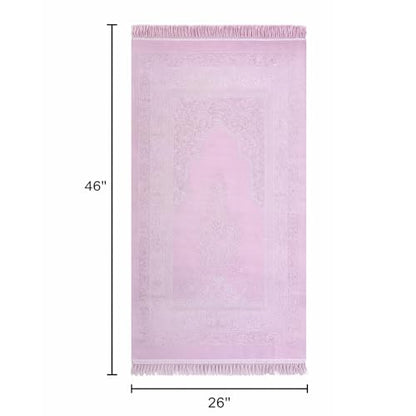 SAJADAH Muslim Prayer Rug Set - 4 in One Islamic Gifts Set, Prayer Mat, Prayer Beads, Hijab, Surahs Book,Eid Gifts - color: Pink