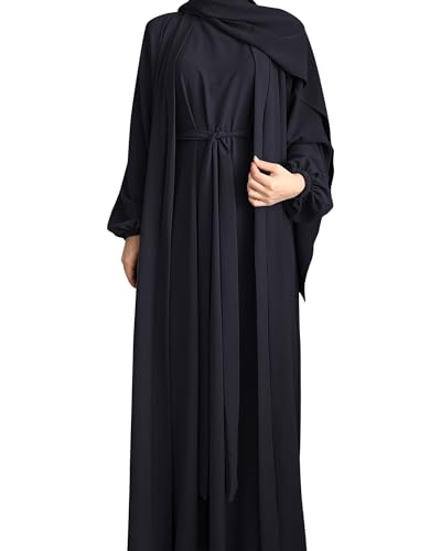 Women's Muslim Dress Two Pieces Set Islamic Prayer Abaya Modest Solid Color Muslim Outfits - color: Black Abaya and Black Hijab, size: XX-Large