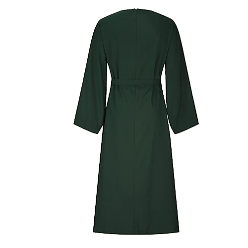 Ctreela Abaya Muslim Dresses for Women Girls Pockets Islamic Prayer Clothes with Tie Waist Ramadan Tarawih Sawm Outfits - color: Green, size: Small