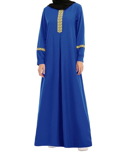 WSPLYSPJY Womens Muslim Abaya Dress with Hijab Islamic Robe with Pockets - color: Royal Blue, size: Medium