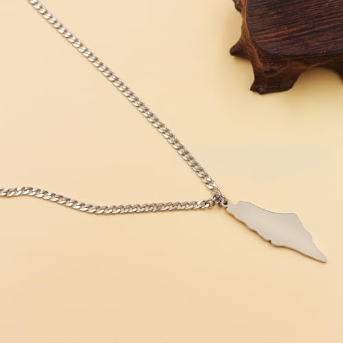 Uloveido Palestine Map Necklace – Arabic Engraved Stainless Steel Pendant, Islamic Middle Eastern Cultural Jewelry for Men and Women - color: Silver