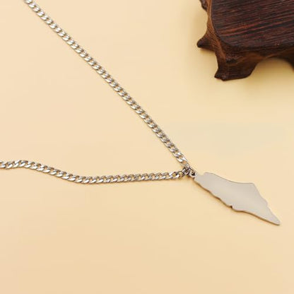 Uloveido Palestine Map Necklace – Arabic Engraved Stainless Steel Pendant, Islamic Middle Eastern Cultural Jewelry for Men and Women - color: Silver