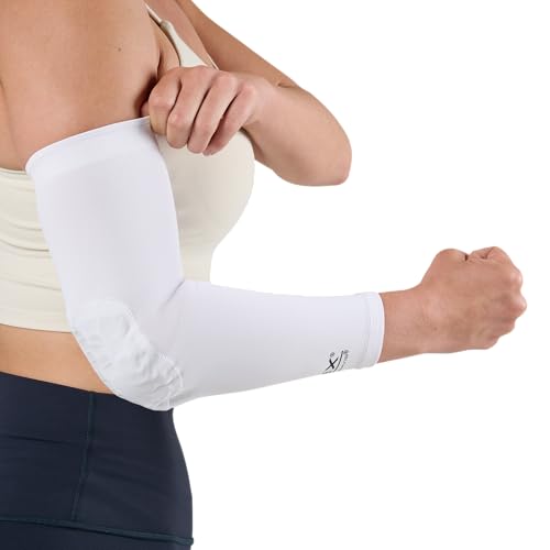 McDavid HEX Shooter Arm Sleeve Single Padded Compression Sleeve Basketball Football Sports Protection - color: Viz White, size: Medium