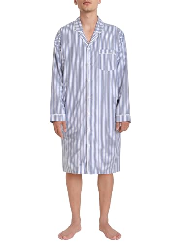 Latuza Men's Long Sleeve Cotton Button Down Nightshirt - color: Navy White Stripe, size: 3X-Large