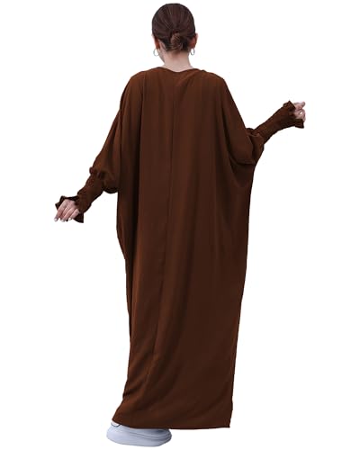 Muslim Prayer Abaya Islamic Women's Khimar Pure Color Hijab Dress Long Sleeve Dubai Kaftan - color: Coffee