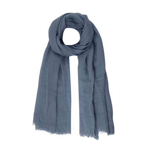 Nydotd Women Summer Cotton Linen Scarf Crinkle Long Beach Shawl Wrap hijab with Fringe - color: Dark Blue