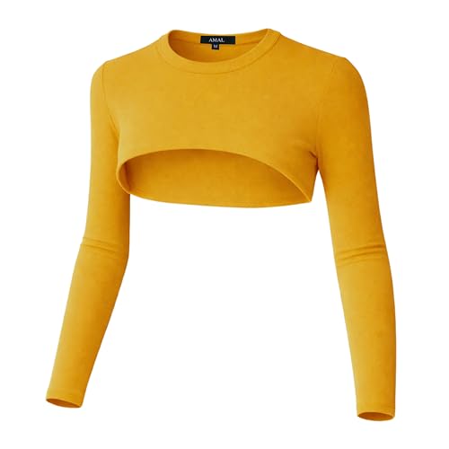 Women’s Cotton Arm Sleeves Bolero, Modest Long Sleeve Cover, Crew Neck Layering Top - color: Amber #46, size: Medium