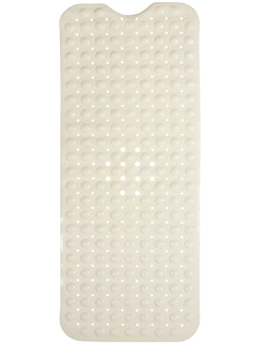 ENKOSI Non-Slip Bath & Shower Mat 40x16 Extra Long, Suction & Drain Holes | White color; Durable PVC; 40x16 in, White - color: Pearl White