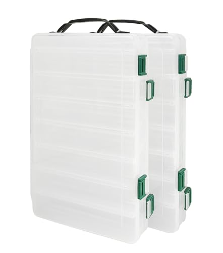 Double-Sided Fishing Lure Hook Tackle Box Visible Hard Plastic Clear Fishing Lure Bait Squid Jig Minnows Hooks Accessory Storage Case Container (Clear-14 Slots 2Pcs) - color: Clear-14 Slots(2Pcs)