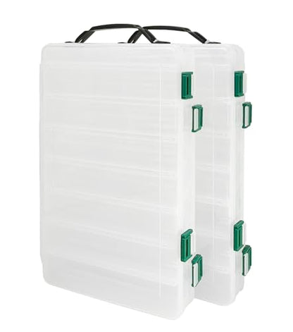 Double-Sided Fishing Lure Hook Tackle Box Visible Hard Plastic Clear Fishing Lure Bait Squid Jig Minnows Hooks Accessory Storage Case Container (Clear-14 Slots 2Pcs) - color: Clear-14 Slots(2Pcs)