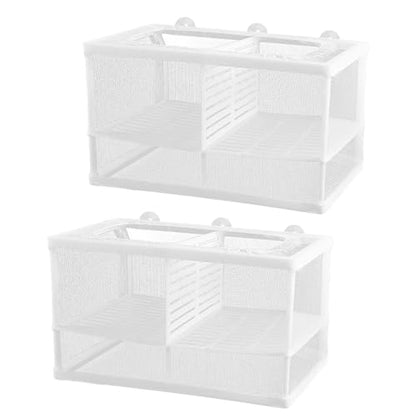 2 Pack Breeder Box for Fish Tank, Plastic Frame Breeding Box with Suction Cups, Fish Breeder Box for Aquarium, Mesh-Framed Fish Fry Incubator with Partitions
