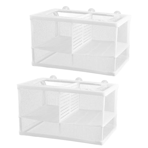 2 Pack Breeder Box for Fish Tank, Plastic Frame Breeding Box with Suction Cups, Fish Breeder Box for Aquarium, Mesh-Framed Fish Fry Incubator with Partitions