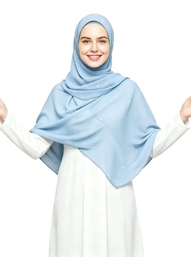 Lina & Lily Sparkle Shimmer Gold Glitter Women's Chiffon Hijab Head Scarf Shawl Wrap Lightweight - color: Pastel Blue