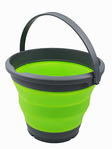 SAMMART 5.5L (1.4 Gallon) Collapsible Plastic Bucket - Foldable Round Tub - Portable Fishing Water Pail - Space Saving Outdoor Waterpot. (Grey/Green, 1) - color: Grey/Green