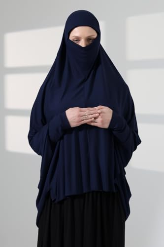 ihvan online, Women Muslim Hijab Cover, Islamic Khimar, Long Salah Clothes. Prayer Hijab for Women - color: Navy Blue