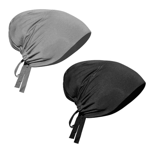 PURFUN 2 Pcs Muslim Inner Hijab Caps Women Girls Stretchy Breathable Full Cover Undercap Tube Bonnet Under Scarf Hats Beanie - color: Deep Grey+black/2pcs