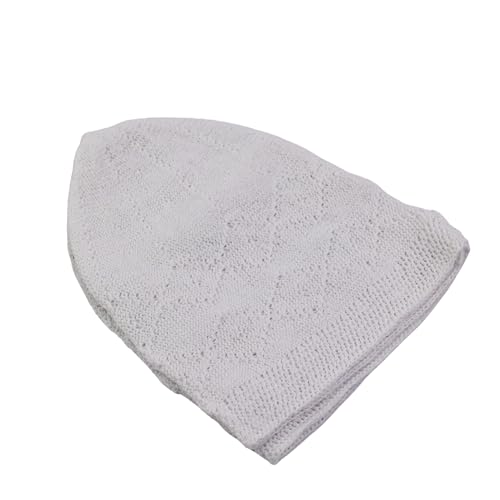 Muslim Kufi Hats for Men, Velvet Crochet Islamic Prayer Cap, Stretchable, Breathable Knit Skull Beanie,Standard Size - color: Rumi - White