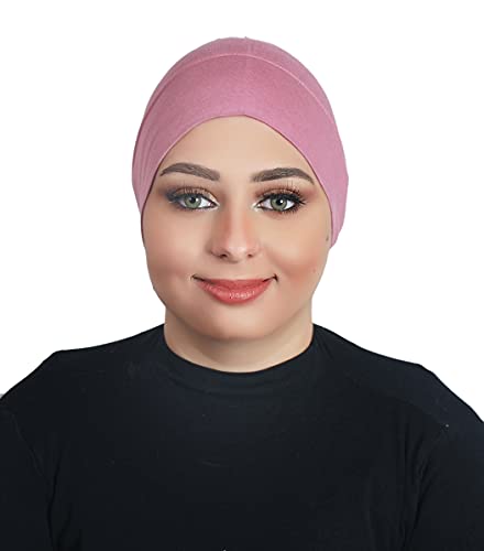 Fashion Cotton Modal Cotton Muslim Hat Elastic Inner Tube Caps Islamic Underscarf Hats Back Open Head Wrap - color: Rose