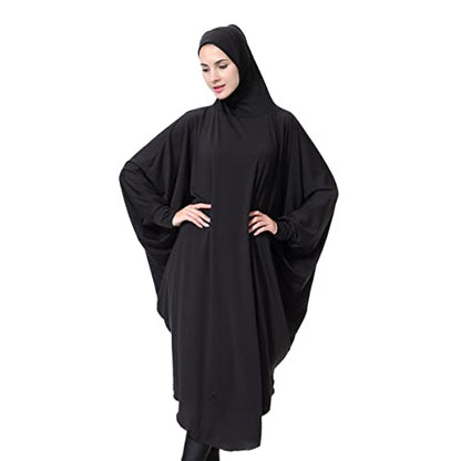 khalat Women's One-Piece Muslim Abaya Dress Large Overhead Prayer Ramadan Long Hijab Dress - color: Black, size: Medium