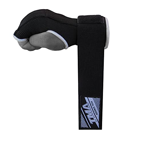 TMA Gel Padded Inner Gloves with Hand Wraps Boxing Gloves, Half Finger Elasticated Bandages, Kickboxing Wraps for Men, Women, Kids MMA, Muay Thai, Kickboxing (Pair) - color: Black, size: Large-X-Large