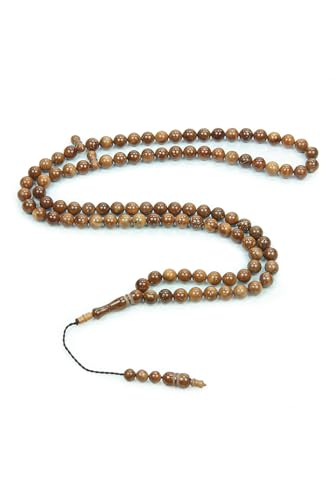 ihvan online, Islamic Prayer Beads (8mm – 99 Beads), Natural Stone Muslim Prayers Bead, Daily Dhikr Tasbeeh, Subha Tasbih Gift for Ramadan Hajj Umrah, Kuka Muslim Rosary, Spherical Cuts, Brown - color: Kuka Spherical - Brown, size: 8mm ( 99 Beads )