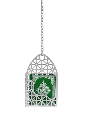 Islam Car Rear Mirror Mini Hangers - Islamic Ornament Al-Quran Ramadan Eid Muslim Car Décor Hanging Charm Decor Interior Accessories (Silver - Green)