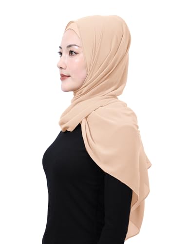 Matched Hijab and Undercap Set, Chiffon Muslim Head Scarf for Women, A Perfectly Decent Combination - color: Beige