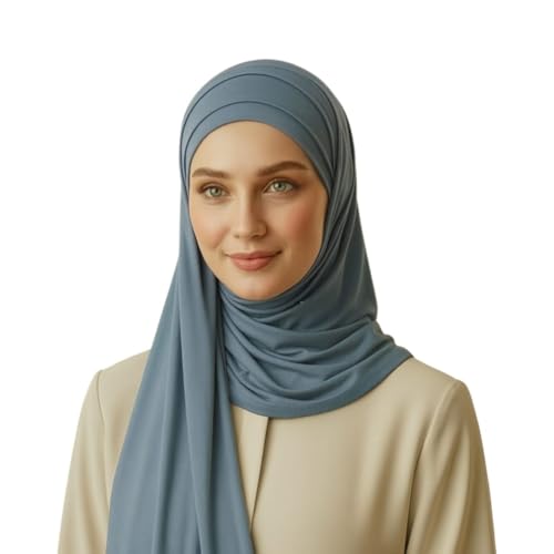 Cotton Modal Jersey Hijab with Matching Undercap, Women's Casual Style, 180cm × 70cm - color: Steel Blue
