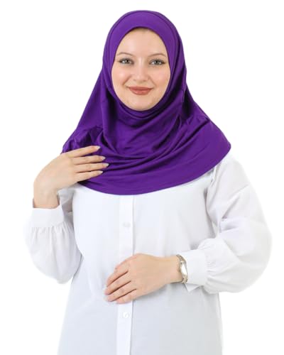 Prien 여성용 플레인 레디 투 웨어 히잡, 무슬림 인스턴트 터번, 부드러운 저지 스카프, 이슬람 의류, 롱 히잡, 아바야 - color: 퍼플.