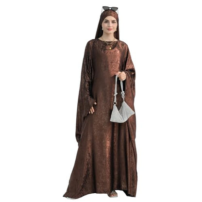 ODIZLI Abayas For Women Muslim Metallic Shiny Hijab Prayer Dress Arabic Kaftan Dubai Turkey Islamic Dress - color: Coffee, size: 1