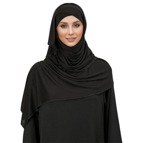 Pre-sewn Instant Hijab Non-slip Scarf for Women Modal Jersey Head Scarf Wrap for Women - color: Black