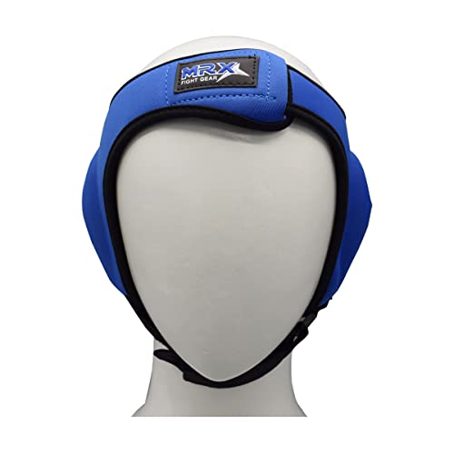 MRX MMA Ear Guards Kick Boxing Ju Jitsu Cage Wrestling Ear Protection Headgear with Adjustable Straps for Safe Head & Ear - color: Blue